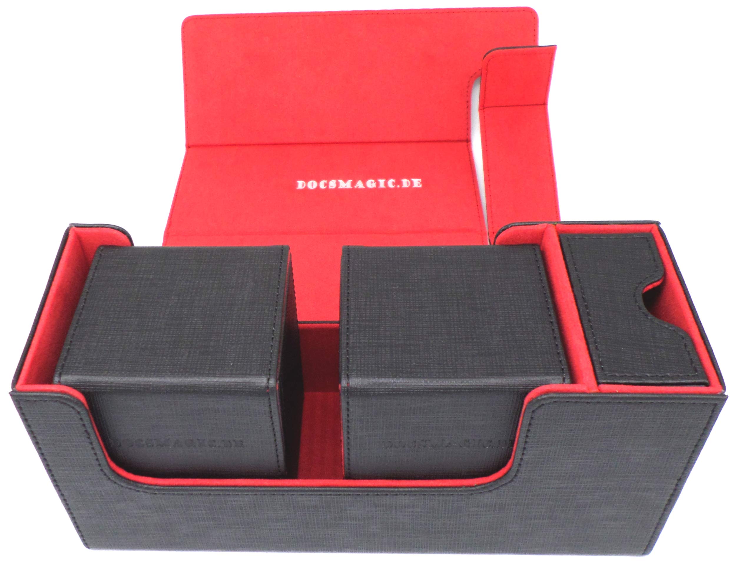 docsmagic.de Premium Magnetic Tray Long Box Black/Red Small + 2 Flip Boxes