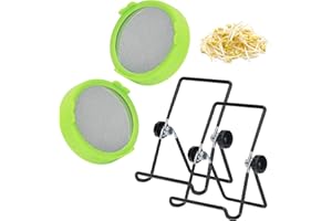 Lulonpon Sprouting Lids Growing Kit, Sprouting Lids for Wide Mouth Mason Jar, Screen Sprout Lids with Stand, Sprouting jar ki