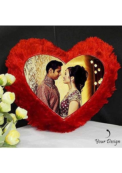 MIXUNBOX Heart Shape Fur Pillow Personalized with Your Photos and Messages (Red)