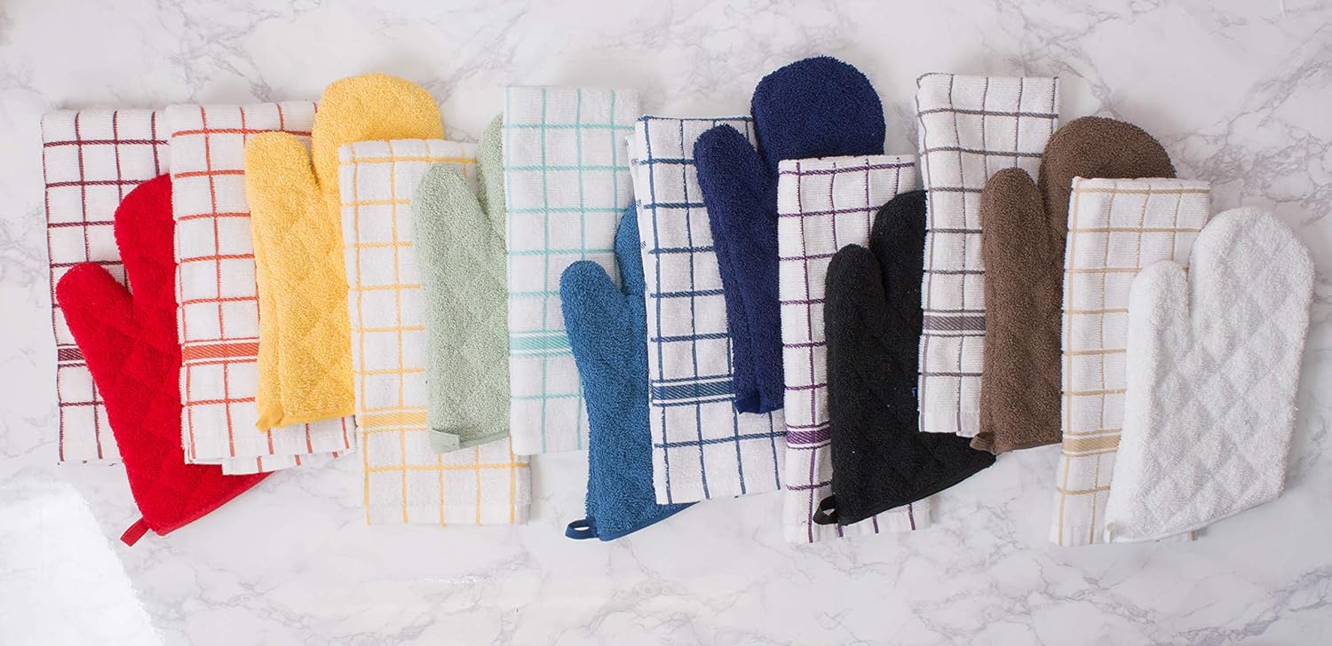DII 100% Cotton, Quilted Terry Oven Set Machine Washable, Heat Resistant with Hanging Loop, Potholder, Blue 3 Piece: Home & Kitchen