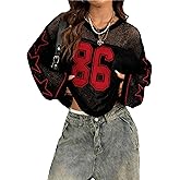 Women's Y2k Clothes Going Out Tops Long Sleeve Jersey Shirts V Neck Crochet Pullover Sweater Numbers Kint Tops