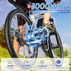 Funhang Electric Bike for Adults, 26'' 1000W Peak