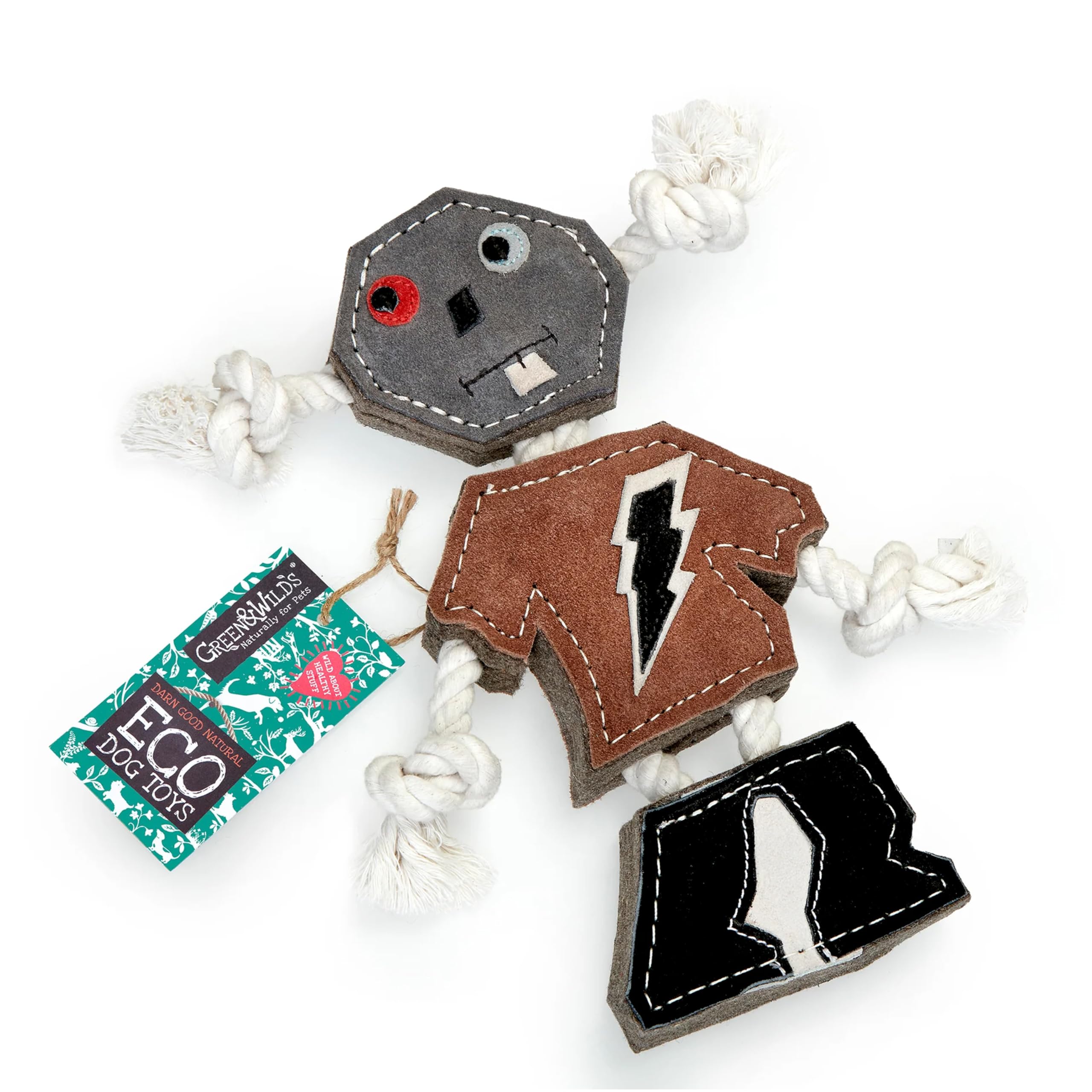 Green & Wilds Eco-Friendly Natural Dog Toy - I AM A Robot - Suede & Jute Sustainable Chew Toy