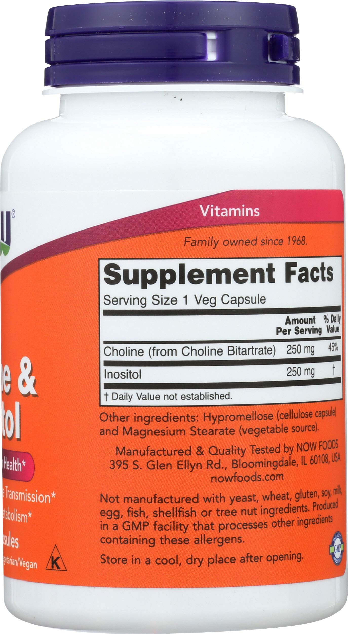 NOW Choline and Inositol 500mg, 100 Capsules (Pack of 2) Buy Online