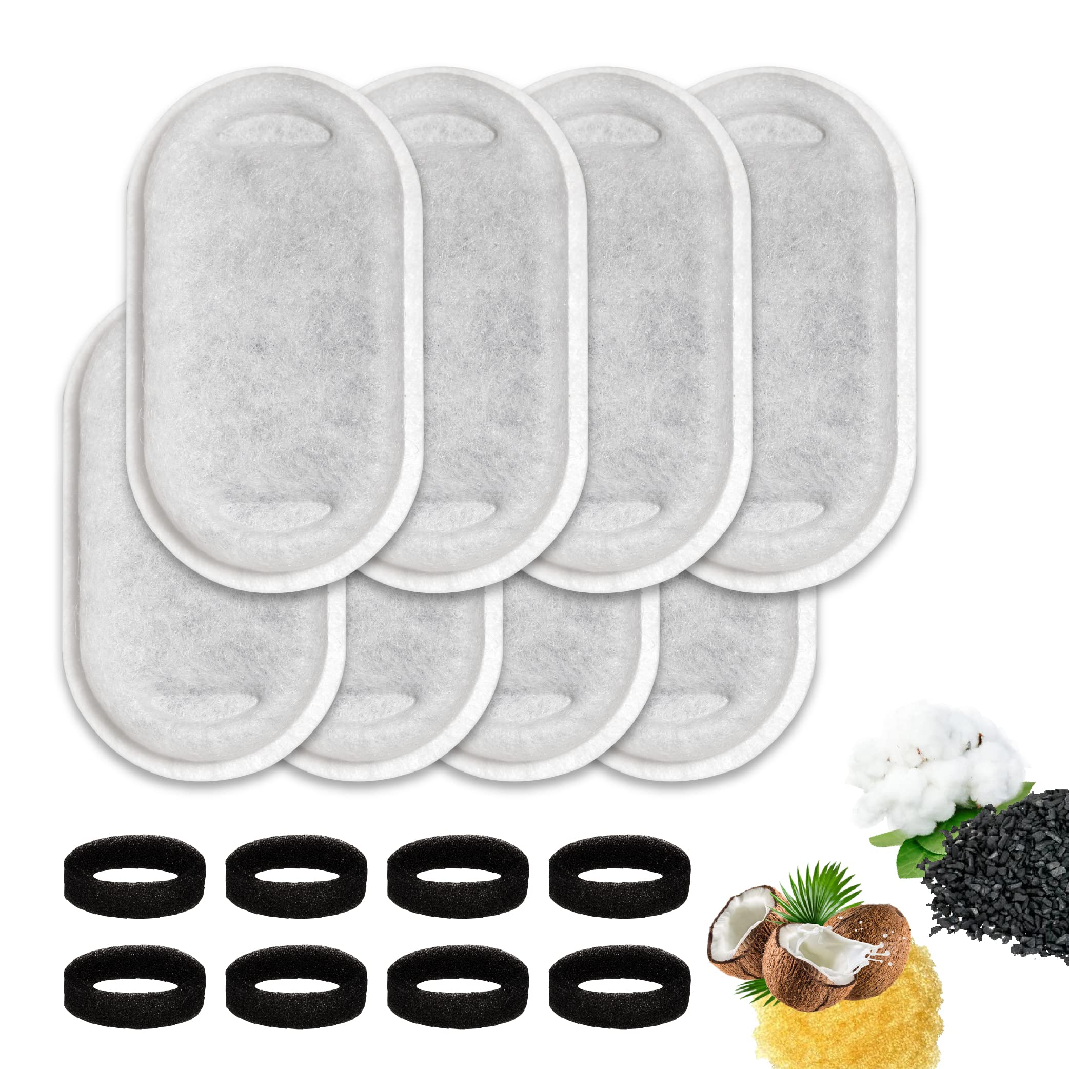 Photo 1 of TOGGATH Cat Water Fountain Filter Replacement Compatible with Stainless Steel 67oz/2L, 108oz/3L & 135oz/4L Pet Water Fountain for Cats Inside, Dog Water Bowl Dispenser Filter with Sponges(8+8 Pack)