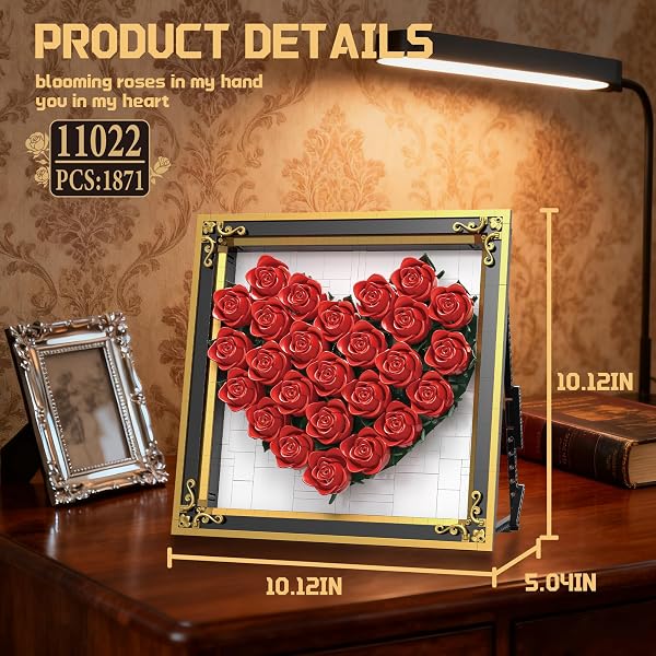 ZONECYTD RED ROSE BUILDING SET COMPATIBLE WITH LEGO FLOWERS BOUQUET BOTANICAL COLLECTION WALL & TABLE ART DECOR FOR LOVER ADULTS GIRLS -1871PCS