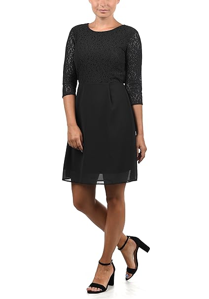 VERO MODA Eve Damen Abendkleid Cocktailkleid Festliches Kleid Mit Rundhals-Ausschnitt Und Spitze Midilänge