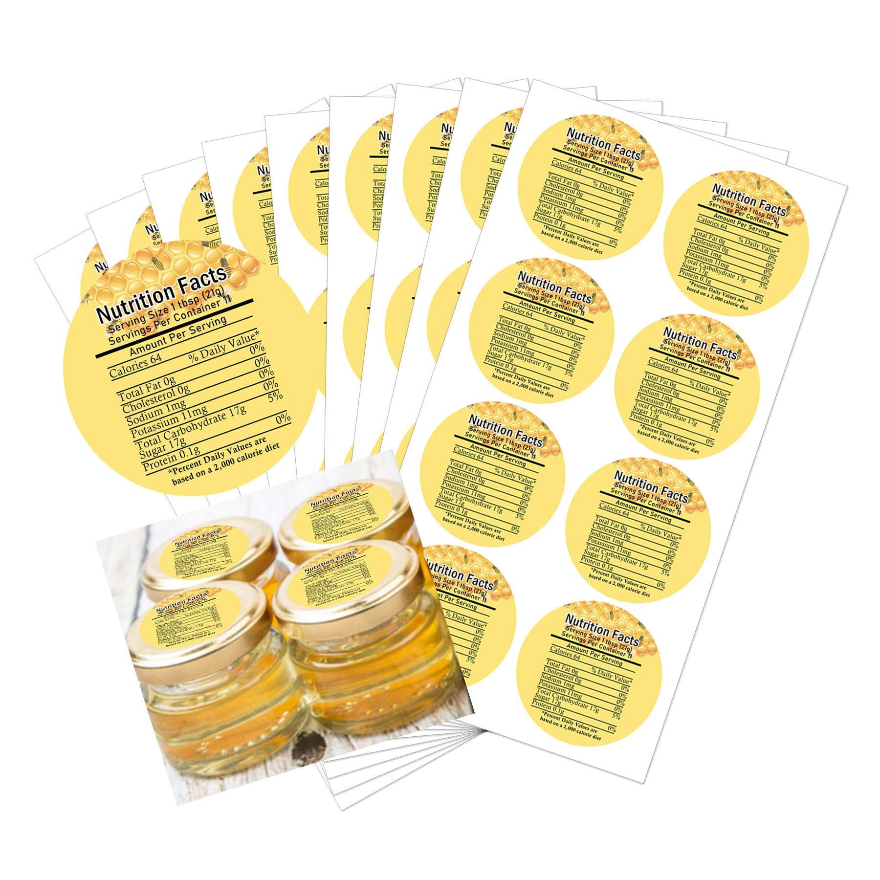 Honey Nutrition Labels Facts Calories Health Benefits Mason Jar Labels 2 Inch - Canning Label for Homemade Honey Jars Containers 60 Pcs (Medium 1)