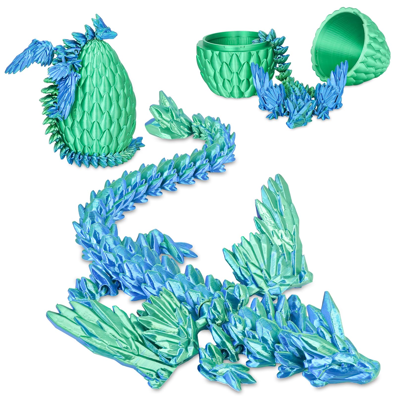 Winged Dragon Inside Surprise Egg Fun Collectible Toy Gift for Kids and Adults, 3D Printed Fantasy Dragon Ideal for Christmas Easter Birthdays and Holiday Decorations (Christmas Green, Large)