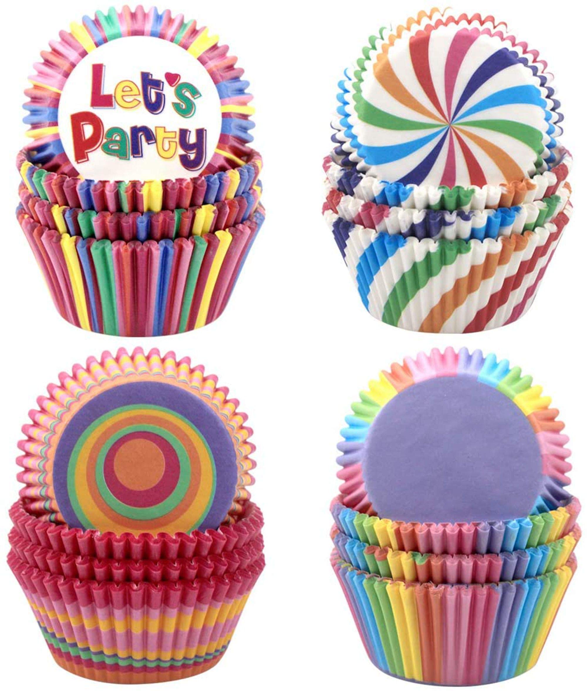 400PCS Disposable Baking Paper Cups Cupcake Liners Colorful Rainbow Combo Baking Cases Disposable Baking Cups Set Standard Size, for Parties, Birthdays, Weddings, Baking Studios, and More