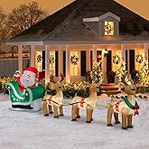 PARAYOYO 12 FT Christmas Inflatables Santa Sleigh with 3 Reindeer Decorations, Christmas Blow up Santa and Reindeer Inflatable Built-in 8 LEDs for Christmas Inflatable Outdoor Decoration Xmas Party