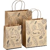 Yesland Kraft Paper Bags - Thank You Bags with Handles - Brown with Black Leaves - 3 Sizes - 80 Pack