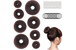 Amrules Donut Hair Bun Maker Set, 8 Pieces with 10 Black Rubber Bands and 20 Bun Bobby Pins for Ladies, Brown