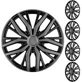 XLAVTIY 16 Inch Grey Black Universal Wheel Covers for Cars, Trucks and SUVs, Snap-On Hub Caps with Adjustable Retention Ring for Most Flat Steel Wheels, 4 Pack (Grey and Black)