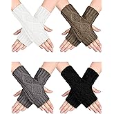 SATINIOR Fingerless Gloves for Women Men Thumb Hole Cozy Half Fingerless Mitten Knit Typing Driving Gloves Wrist Warmers