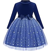 Luckrizyy Girls Dress Velvet Long Sleeve Tutu Dress Kids Sparkly Sequin Tulle Holiday Party Casual Princess Dresses 3-8Y