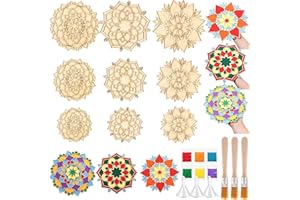 Weekgrat 9 Pcs 7" 9" 11" Diwali Rangoli Mats for Decoration Wooden Rangoli Stencils DIY Floral Diwali Party Decorative Plates Wood Mandala Kit with Sand for Home Festivals Supplies (Style 1)