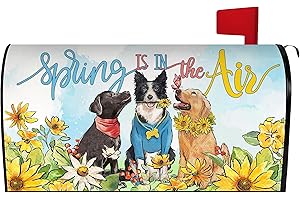 HARETU Spring Dog Mailbox Cover 21x18 Inch, Spring is in The Air Post Letter Box Covers, Spring Seasonal Holiday Magnetic Waterproof Mail Wraps for Outdoor Yard Garden Standard Mailbox Decor