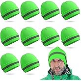 Tarpop Safety Beanie Bulk Safety Reflective Beanie Knit Hat High Visibility Hat Winter Unisex Cap for Running Biking Guard (10 Pcs,Green)