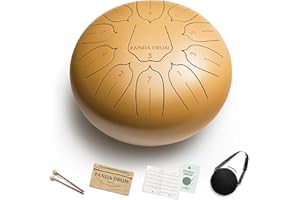 Panda Drum Plus (Sandstone) | Steel Tongue Handpan with Music Book, Mallets, Carrying Bag, Finger Picks | 11 inch, 432 Hz | Rain Drum for Inside, Outside | Calming Musical Instrument for Adults, Kids