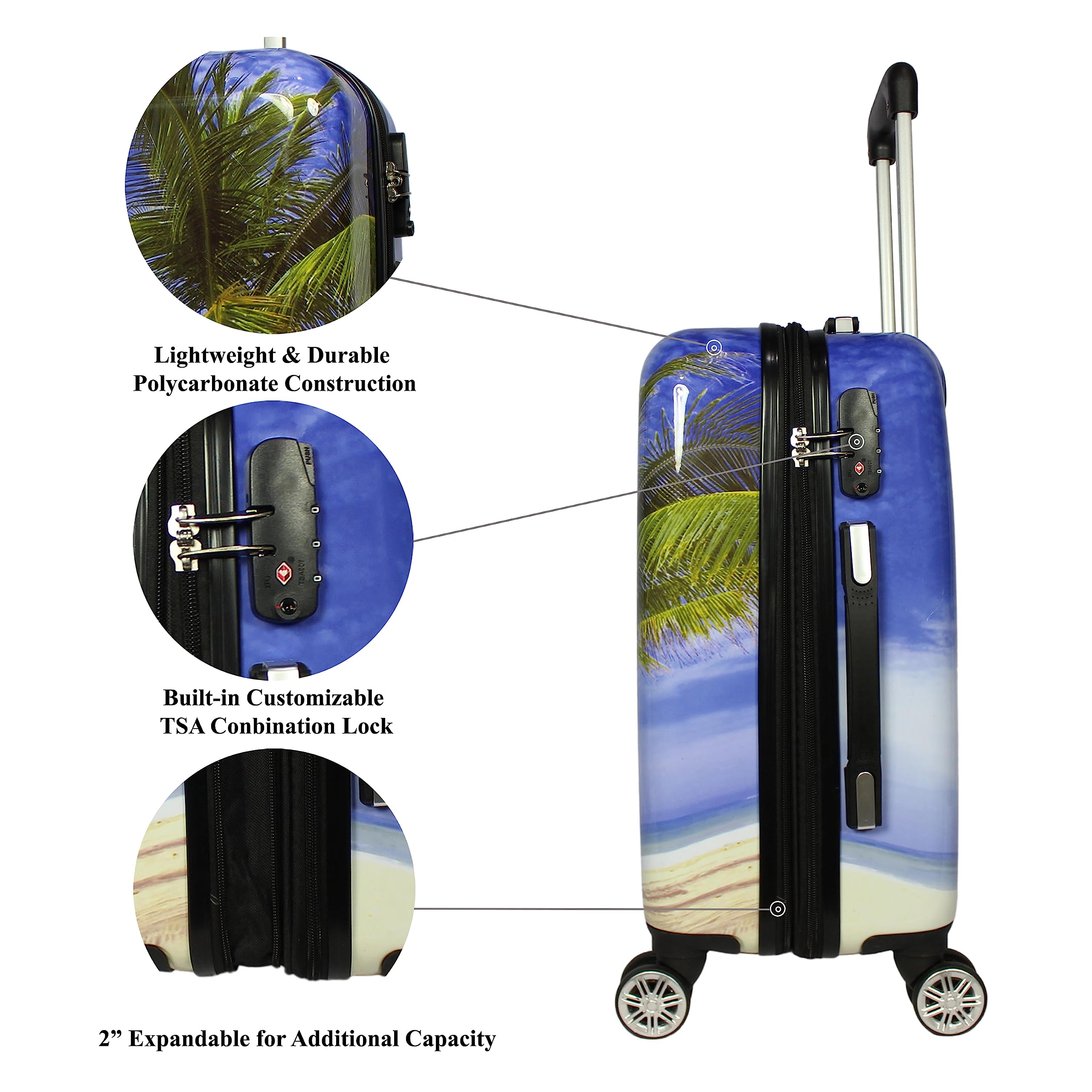World Traveler Palm Tree Hardside 2-Piece Carry-On Spinner Luggage Set, One_Size