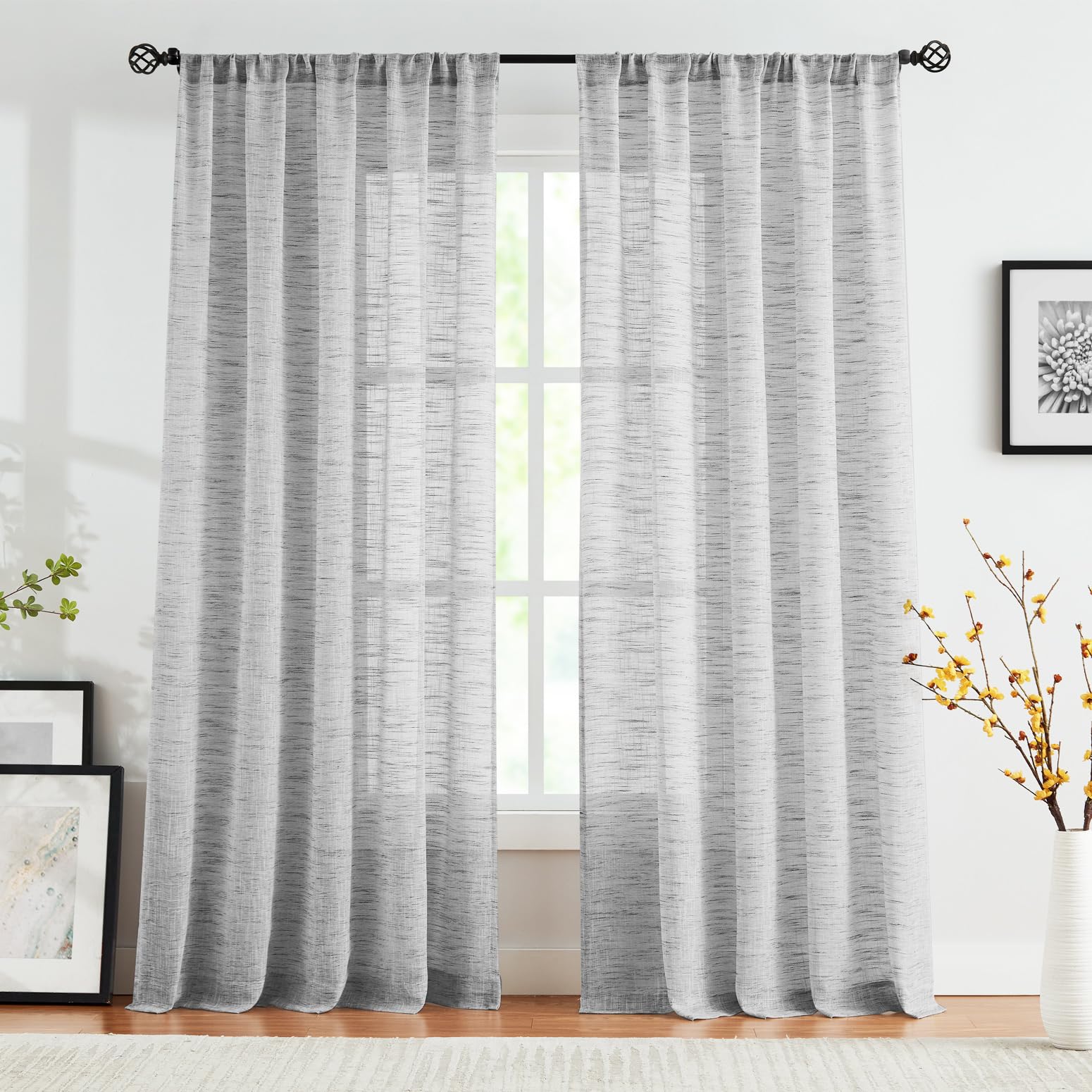 Abstractex Semi Sheer Grey Curtains 72 Inch Long Linen Textured Farmhouse Curtain Panels for Living Room Bedroom Burlap Light Filtering Privacy Window Treatment Drapes Rod Pocket Voile 52" W 2 Pcs