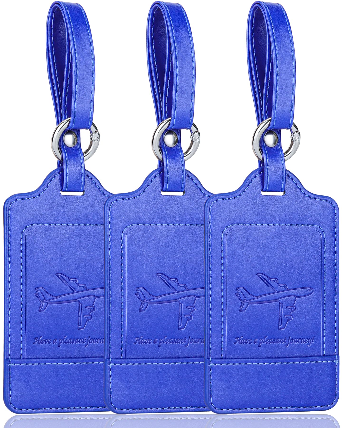 Teskyer Pack of 3 Luggage Tags, PU Leather Luggage Tags for Suitcases, Luggage Labels with Name ID Card, Noticeable, Durable, Travel Accessories, Light Blue