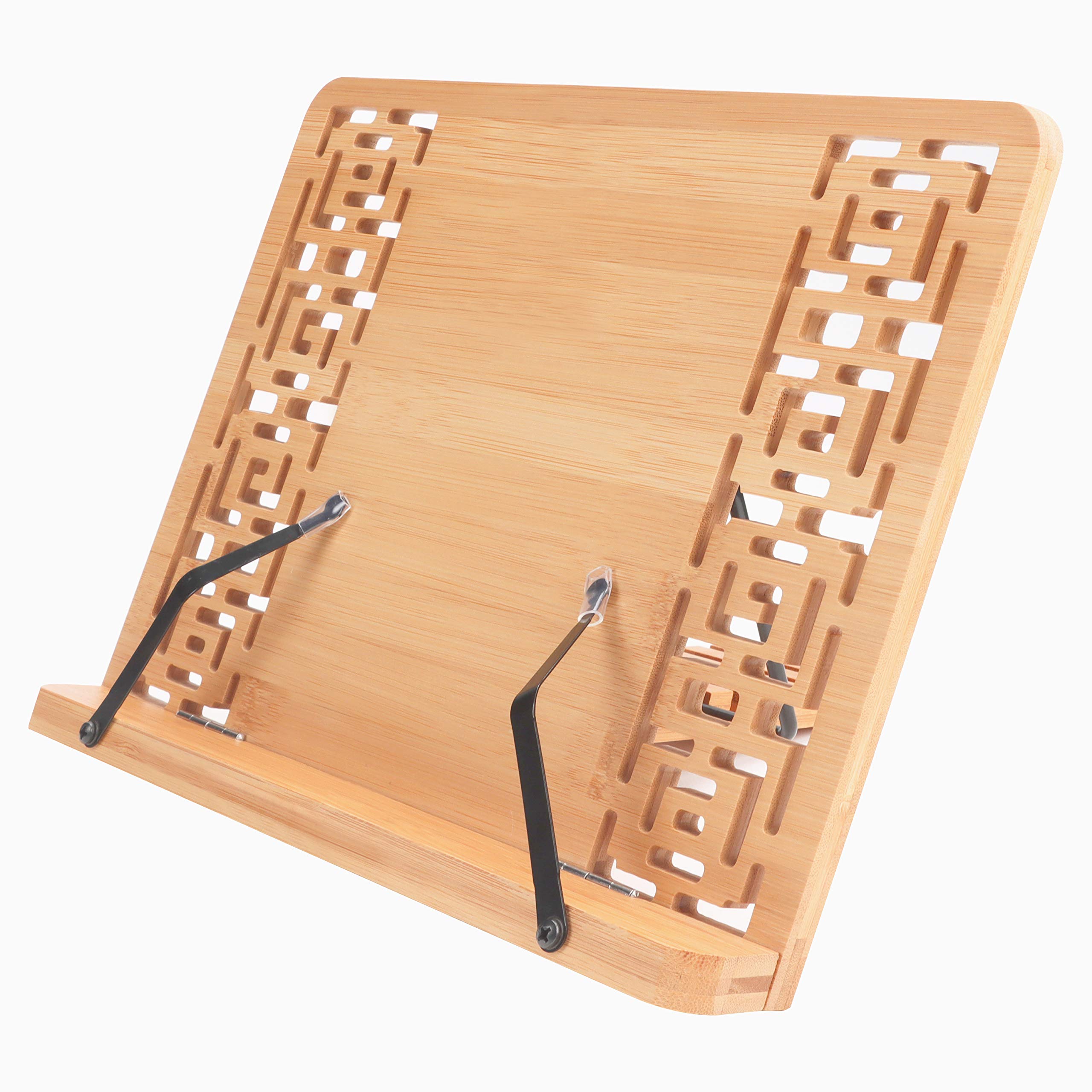 Kurtzy Adjustable Bamboo Cookbook Recipe Reading Holder Stand - 33.5 x 24cm/ 13.18 x 9.45 inches - Foldable Bookrest - Holds Large and Small Reading, Music, Kitchen Cook Books, iPads and Tablets