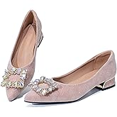 QXQDQY Women's Chunky Low Block Heels Rhinestone Pointed Toe Pumps Comfortable Slip on Work Dress Wedding Shoes Pink Size 9