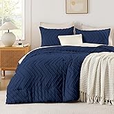 Andency Navy Blue Comforter Set Queen Size, Boho Soft Warm Tufted Bedding Comforter Sets for Queen Size Bed, 3 Pieces Aesthetic Chevron Farmhouse Cute Bohemian Textured Bed Set