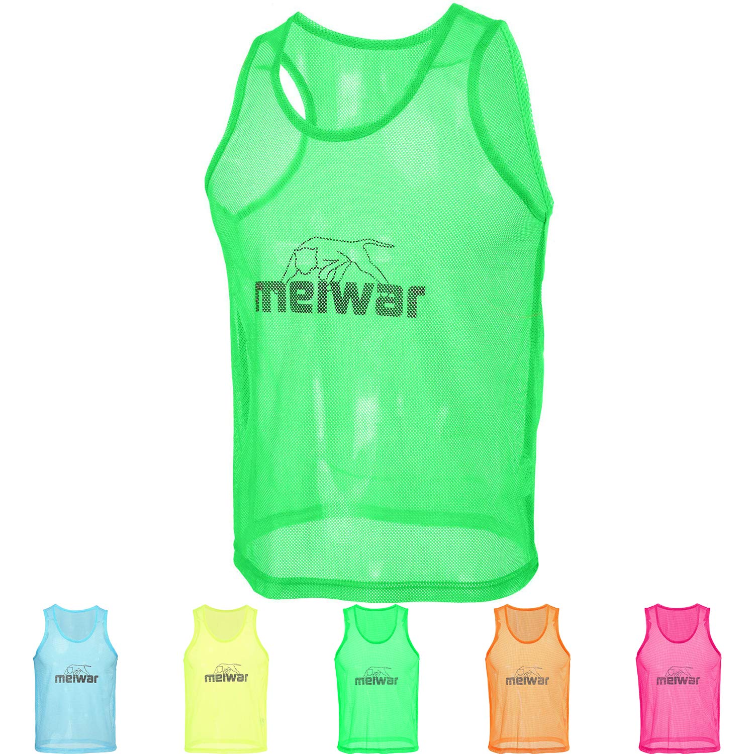 meiwar Football Bibs - Sports Bibs | Mesh Bib for Training, Sport, Rugby, Basketball | Pack of 10 | for Adults and Kids |green S