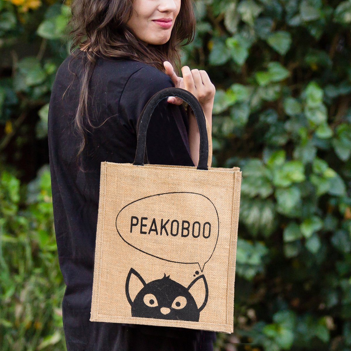 h&b unisex multipurpose waterproof jute handbag(black, lnh-peakoboo-blk)