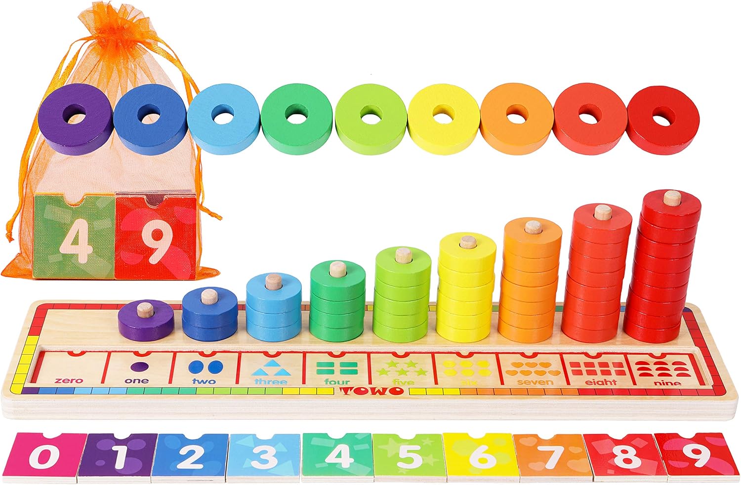 Wooden Stacking Rings and Counting Games with 45 Rings Number Blocks