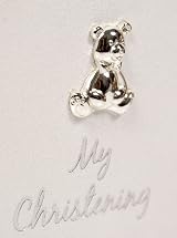 Shudehill Giftware White Suede My Christening Album with Silver Teddy Motif view 2