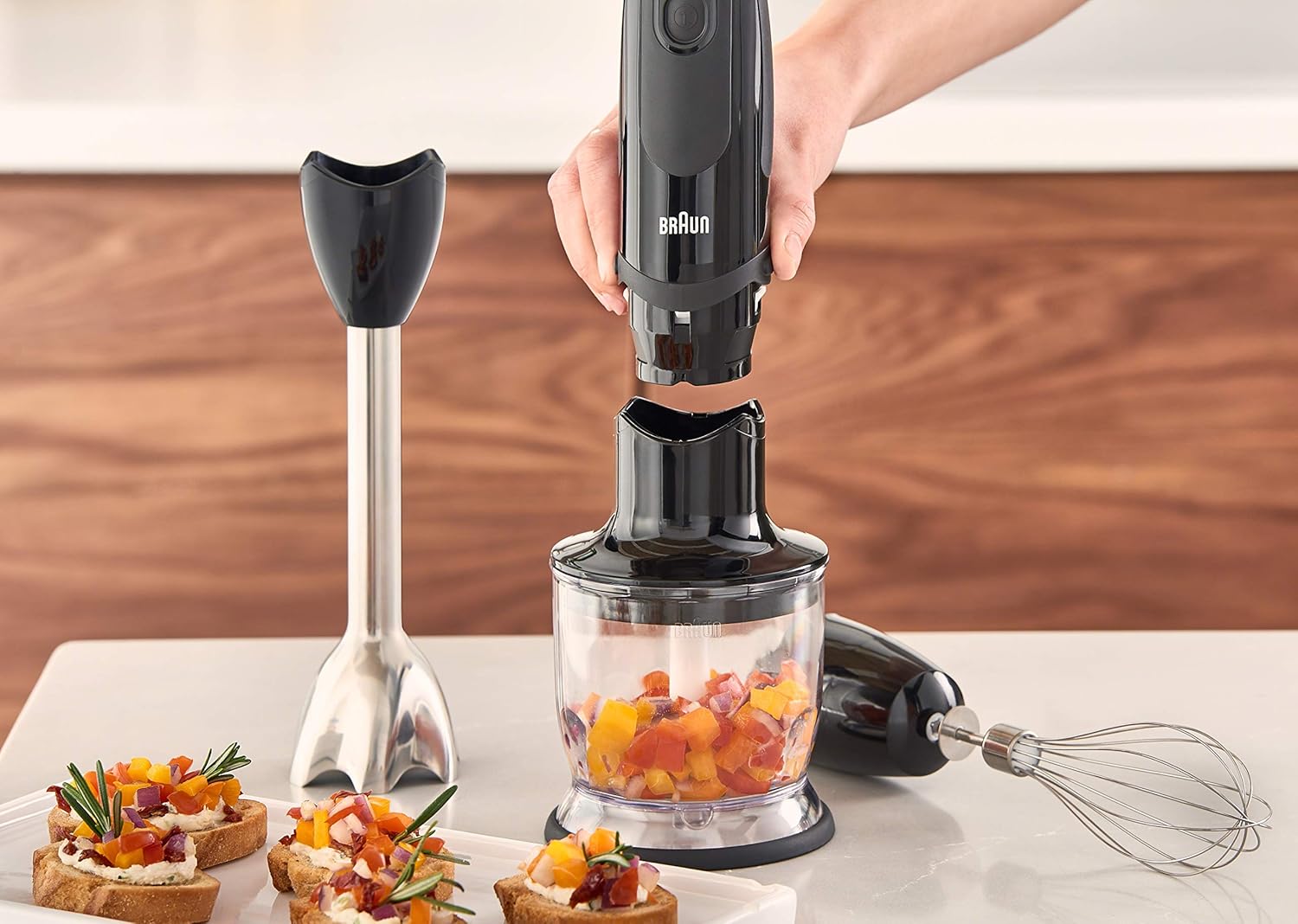 Braun 3-in-1 Immersion Hand Blender, Powerful 400W Stainless Steel Stick Blender, 21-Speed + 1.5-Cup Food Processor, Whisk, Beaker, High Quality, Easy to Clean, MultiQuick MQ5025: Kitchen & Dining