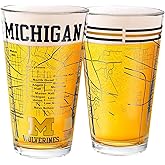 Greenline Goods – University of Michigan Wolverines College Pint Beer Glasses (Set of 2), 16 oz – Full‑Color Logo + Campus Map