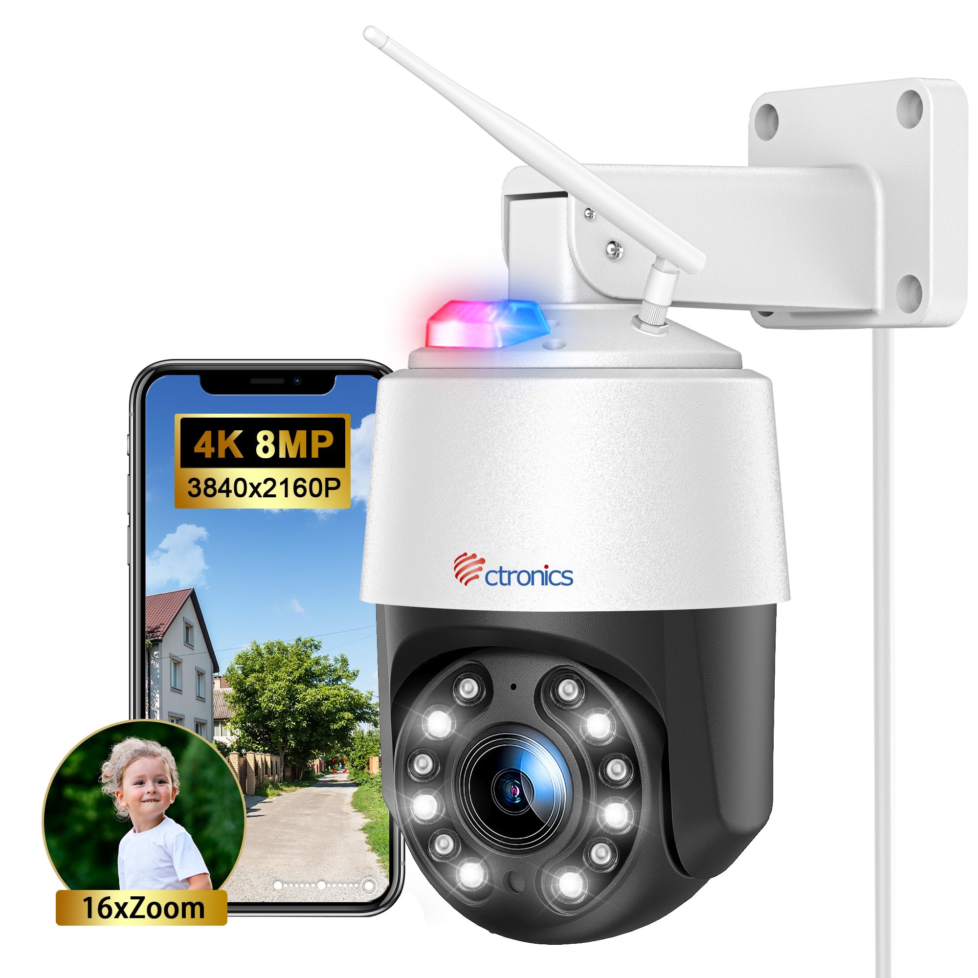 Ctronics 4K 16X Optical Zoom CCTV Security Camera Outdoor with Auto Tracking/Cruise/Zoom, 5Ghz/2.4Ghz WiFi 360°View Metal Cameras,197FT Night Vision,Human/Vehicle/Pet Detection,Cloud/TF,IP66