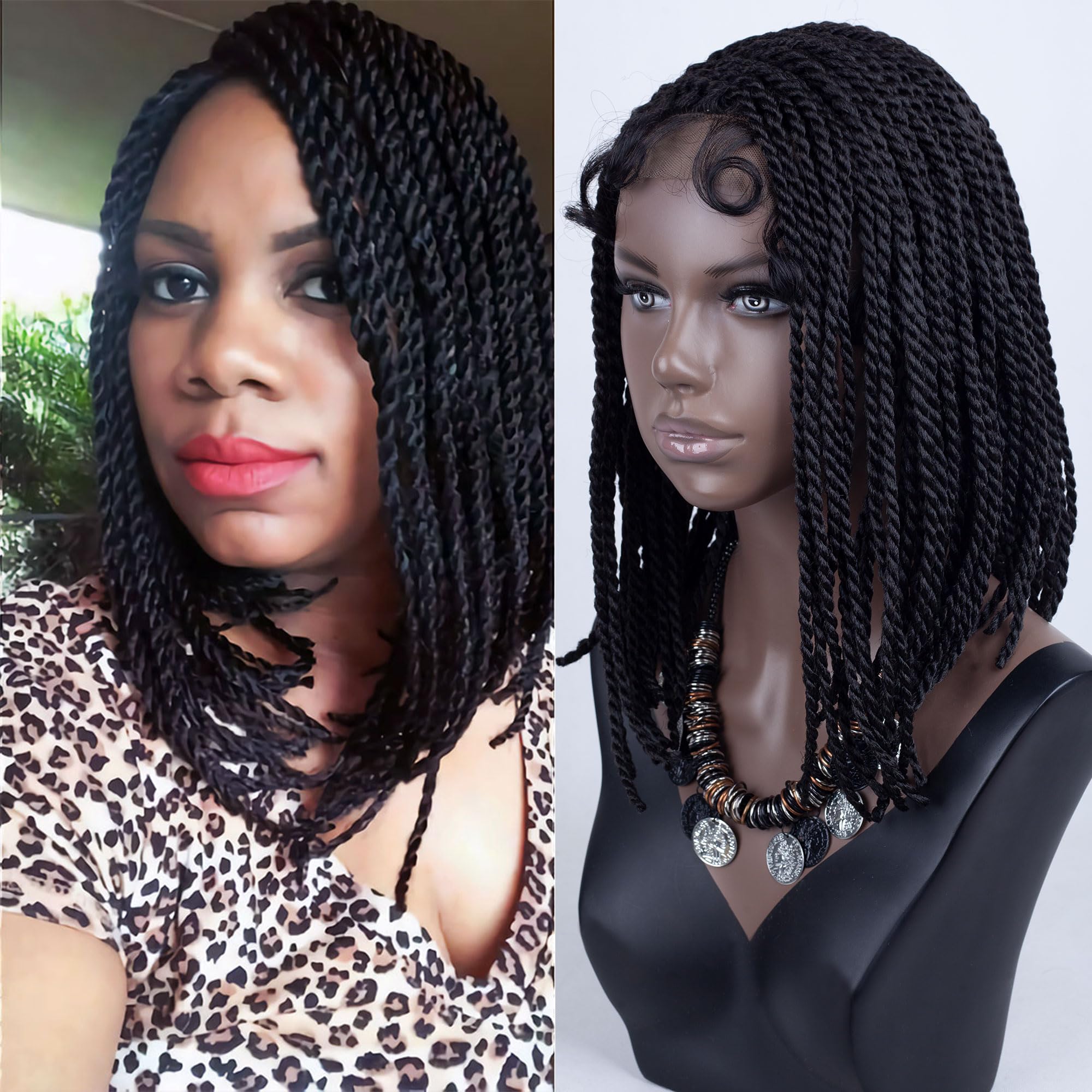 Photo 1 of *MINOR DAMAGE - USED*
DIRUISI T-Lace Front Wigs with Baby Hair 14 Inches Senegalese Twist Bob Full Braids with Natural Side Bob A-Line Synthetic Hair Senegalese Twist Braided Wigs for Black Women for Daily Wear (1B#)