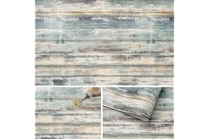 ARTHOME WALL DECOR Arthome 17''x120'' Blue Rustic Wood Paper Self-Adhesive Removable Peel and Stick Wallpaper Vinyl Decorative Wood Plank Film Vintage Wall Covering for Furniture Easy to Clean Wooden Grain Paper
