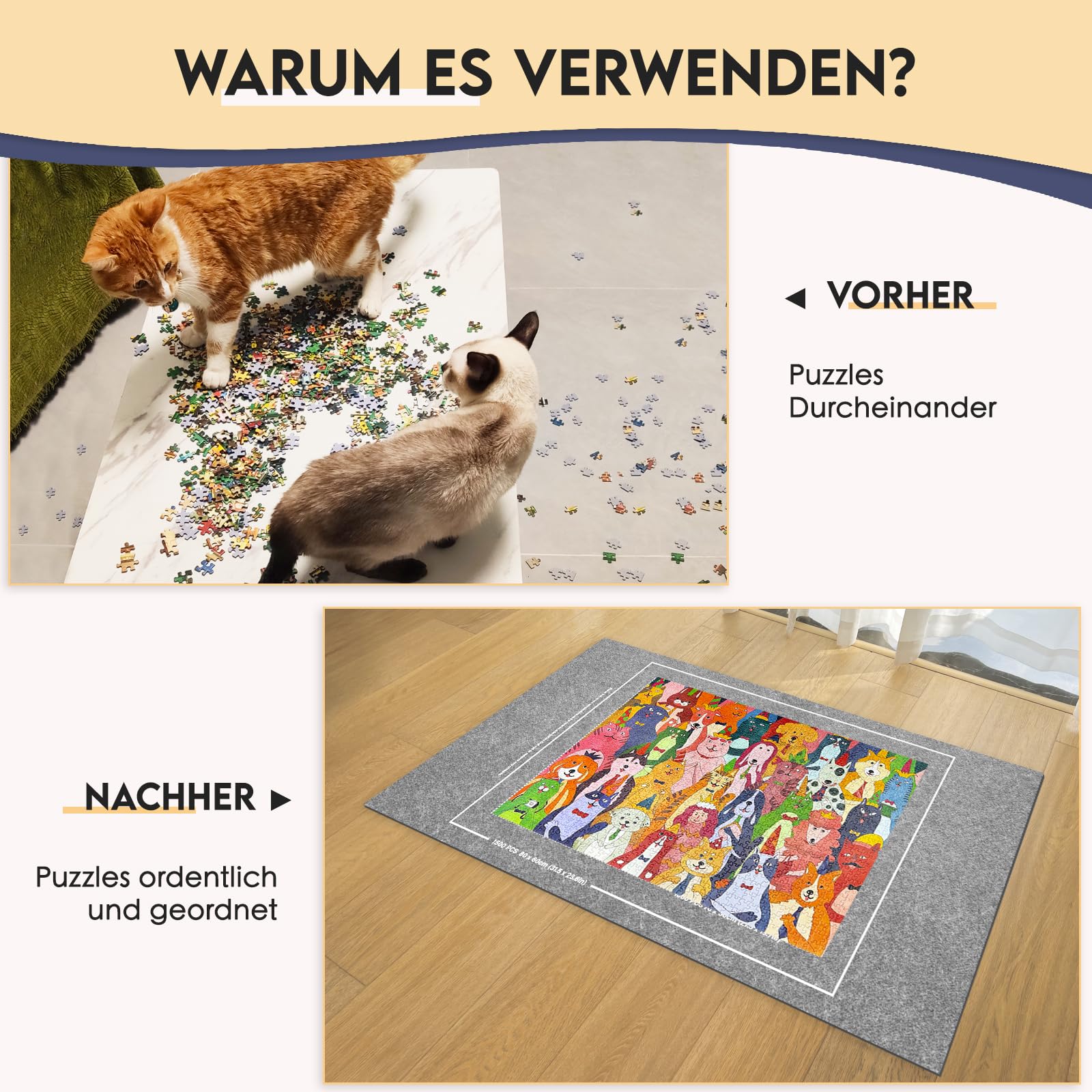 Nariolar Puzzlematte - Puzzle Matte Roll 500/1000/1500 Teile, Praktisches Zubehör für die Aufbewahrung und den Transport von Puzzles（Grau） 6