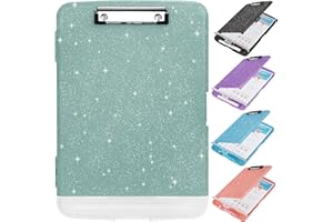 SFLHHDM Glitter Clipboard with Storage,Storage Clipboard with Pen Holder,A4 Binder Clip Boards 8.5x11 with Low Profile Clip,Side Opening Sparkle Clipboards, Clipboards Folder for Office Supplies-Grayish Green