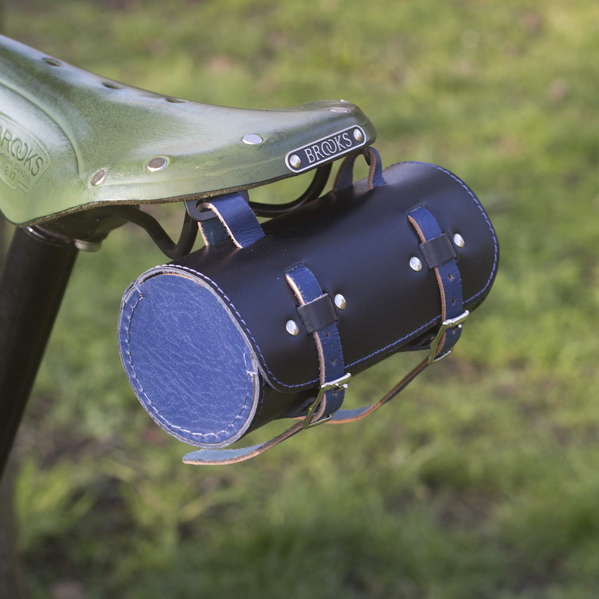 London Craftwork Classic Bicycle Roll Tool Bag Leather BLACK BLUE