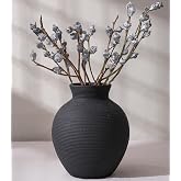 Ceramic Flower Vase Home Decor, 7.4 in Farmhouse Table Vases Retro Vintage Living Room Kitchen Bedroom Decoration Pottery Decorative Vases for Flowers House Shelf Office Desk Dining Entryway, Black