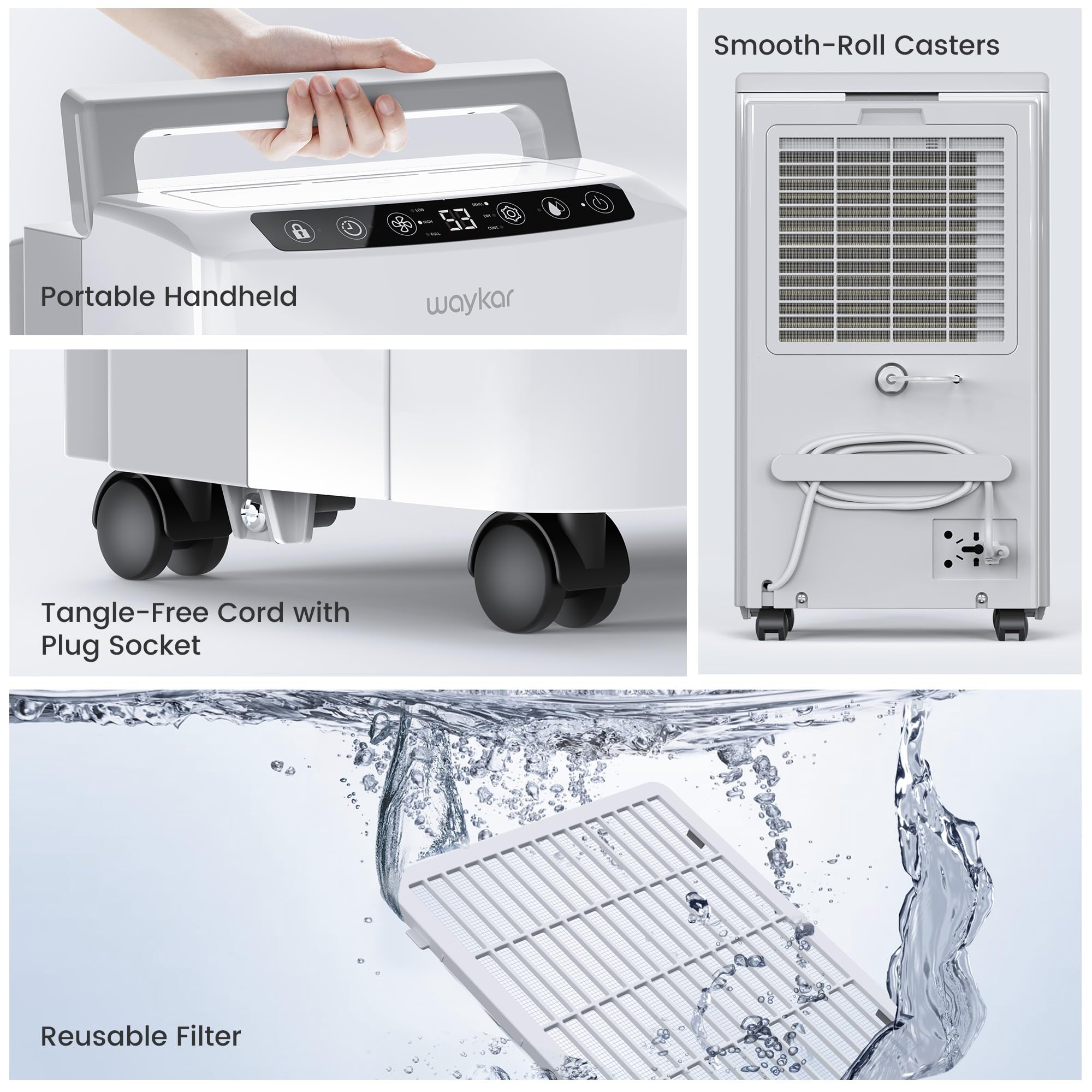 Waykar 2000 Sq. Ft Most Efficient Energy Star 2025 Dehumidifier for Home and Basement with Auto or Manual Drainage, Quiet 33dB Operation, 0.6 Gallon Water Tank Capacity