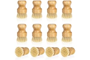DIMEHO 12 Pcs Bamboo Dish Scrub Brushes Kitchen Dishwashing Cleaning Brush Wooden Scrubbers Set Sisal Bristles Cleaner Scrubber for Washing Cast Iron Pan Pot Sink Spatula