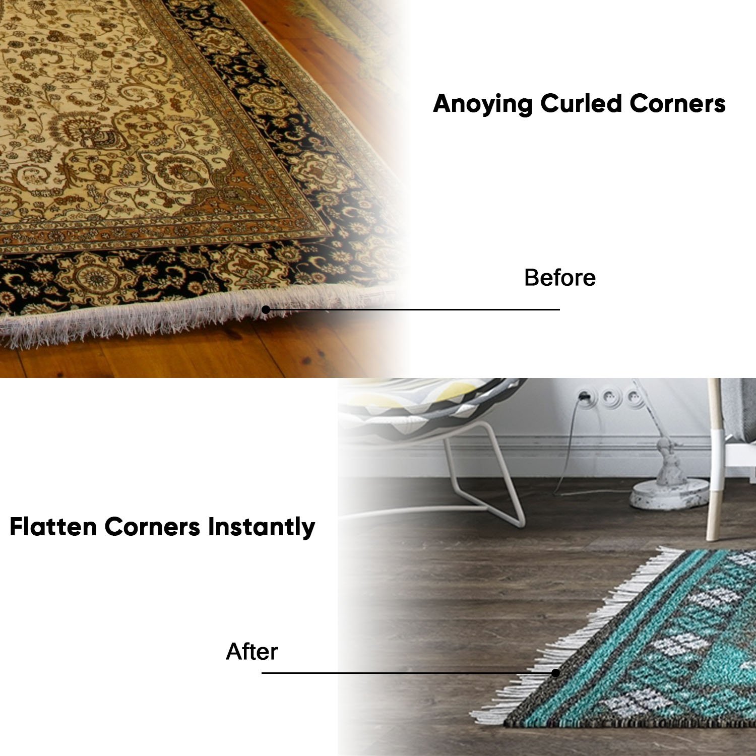 ACMEDE Rug Gripper Non Slip Anti Curling Rug Stoppers Keeps Rug Corner Flat Carpet Anchors for Indoor Reusable Carpet Gripper 8 PCS 7.08 x 1.18 x 0.07 inch