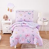 Wake In Cloud - Butterfly Toddler Bedding Set for Girls, Cute Colorful Butterfly with Floral Flowers, 4 Pieces Soft Crib Bed Set Including Comforter, Sheets and Pillowcase, Purple