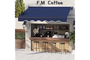 Dragosum 8'x7' Patio Retractable Awnings UV Protection Sun Shade Window Door Shelter with Manual Crank Handle,Waterproof Fabric and Aluminum Frame for Outdoor, Deck, Yard, Balcony (Dark Blue)