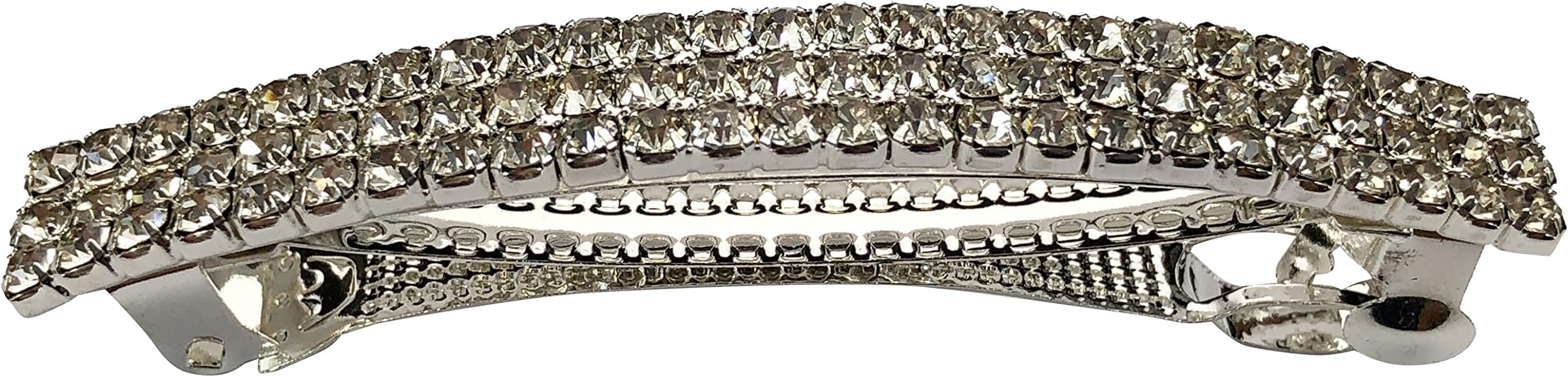 KINFENE Gold,Silver Tone French Barrette Hair Clips, 2.76 Inch, Rhinestone Crystal Hair Pins Bow Prong Girl Hair Barrette Bows,2 Pack (Silver)