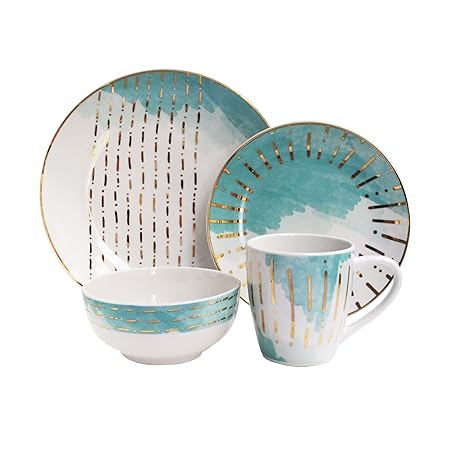 American Atelier 7113-16-RB Soiree Dream Dinnerware Set, 10.5 x 10.5, Teal
